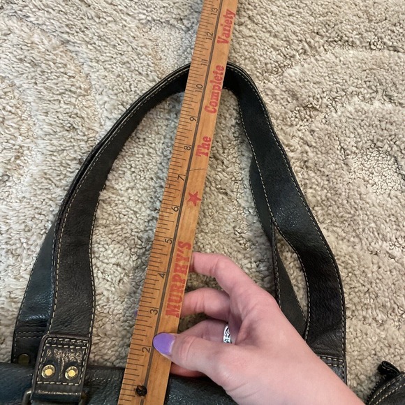 Fossil Soft Pebbled Leather Handbag Black Gray Paisley Purse EUC - Picture 7 of 8